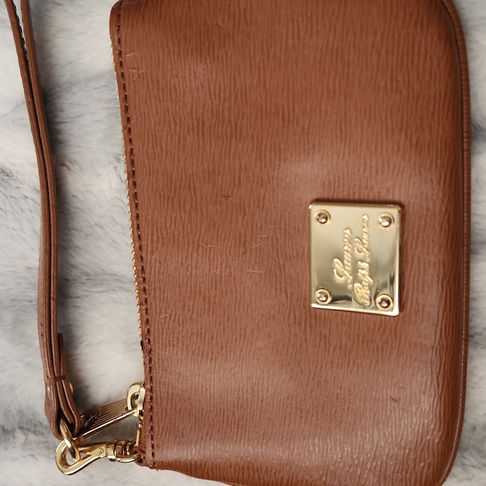 RALPH LAUREN Brown Leather Wristlet Gold Hardware